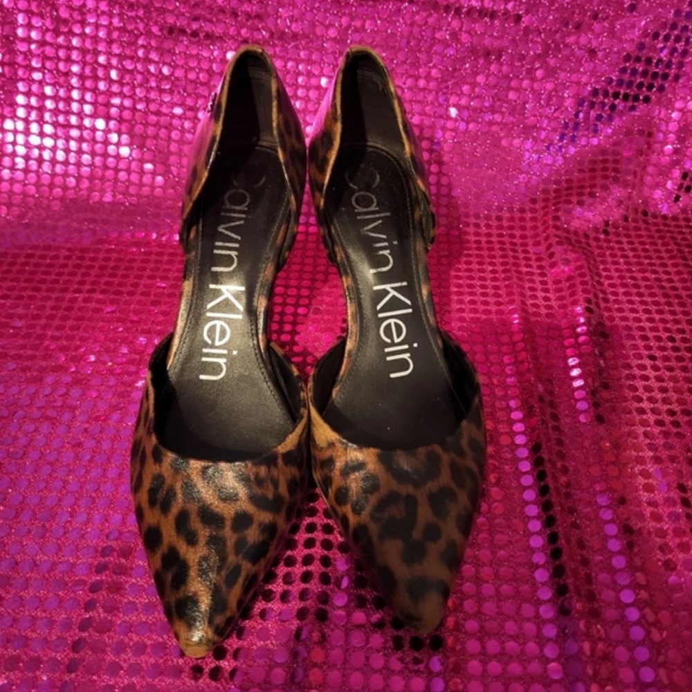 Calvin Klein Leopard-Print Pointed D'Orsay Heels - Brown & Black